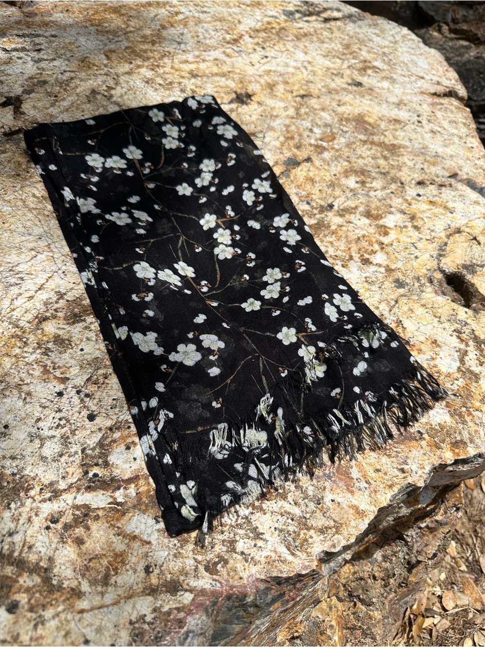 Black Floral Fringe Scarf - Women's Accessory